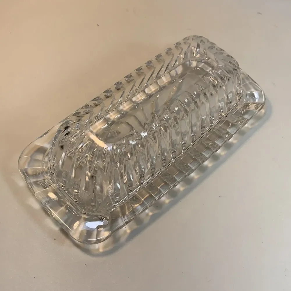 Clear Glass Starburst Ribbed Butter Dish & Lid Vintage Home Kitchen Decor